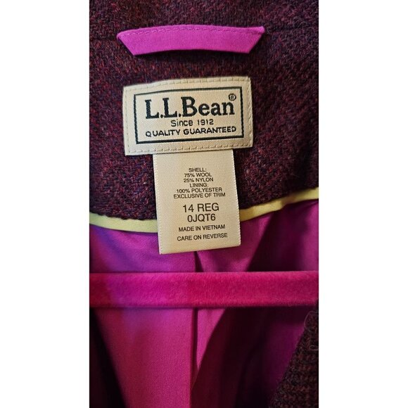 L.L. Bean Vintage Short Maroon 14 Regular Wool Tweed Blazer - Picture 4 of 7